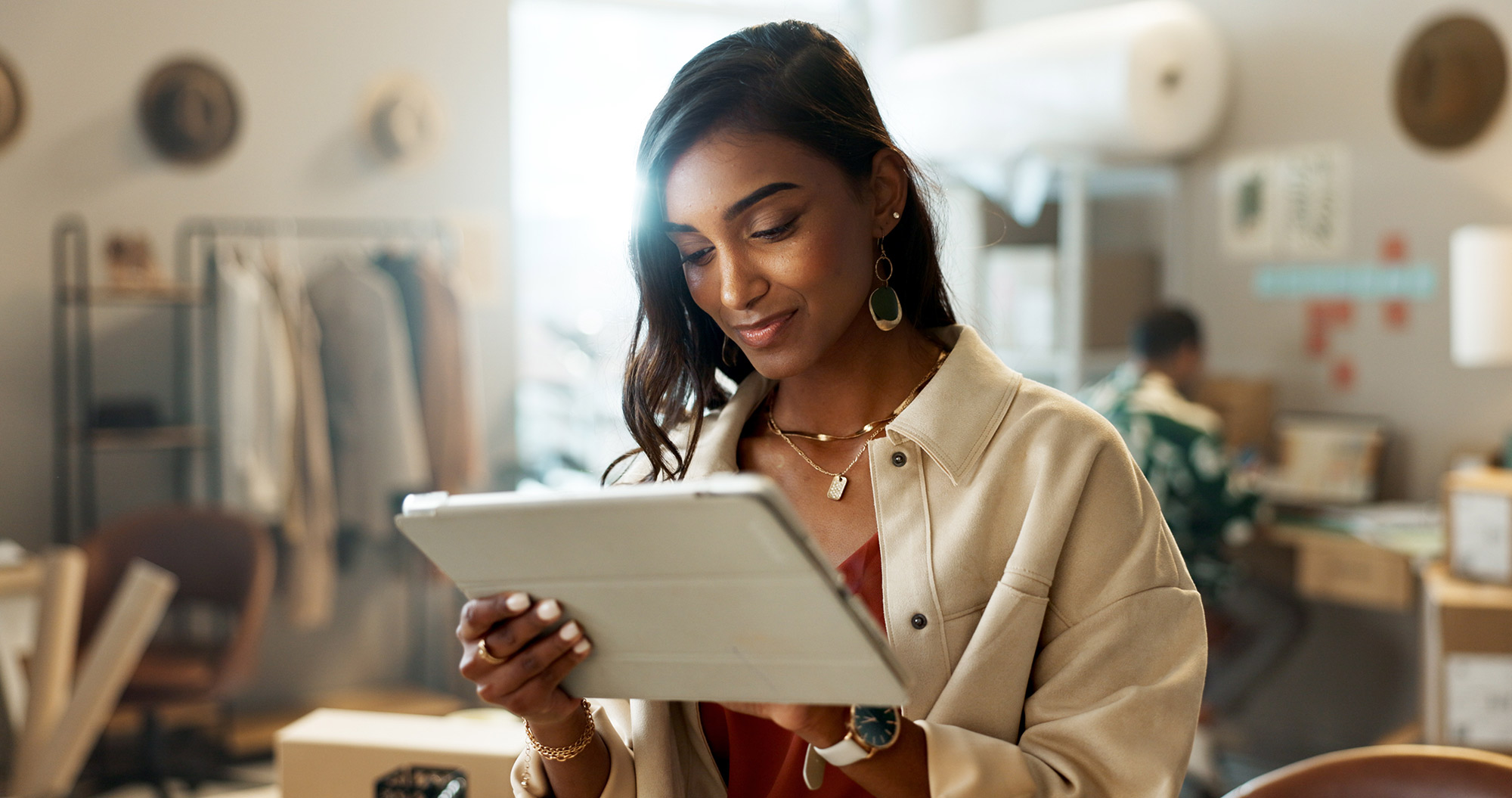 Woman looking at tablet